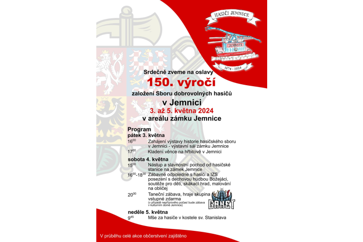 Oslavy 150. výročí založení Sboru dobrovolných hasičů Jemnice